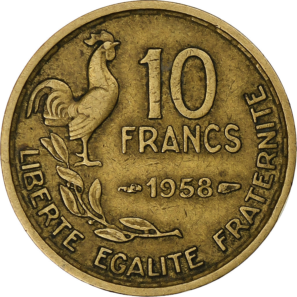France, 10 Francs, Guiraud, 1958, Paris, Cupro-Aluminium, AU(55-58)