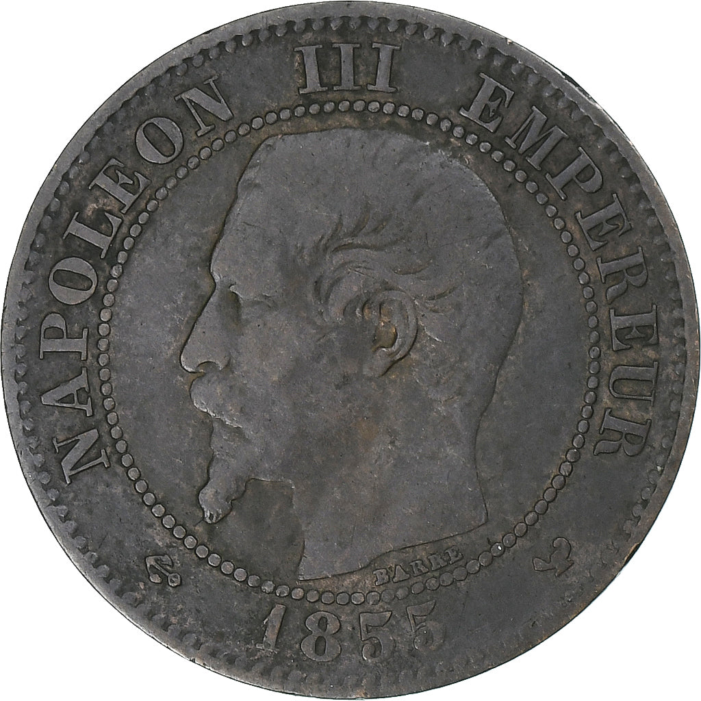 França, Napoleon III, 2 Centimes, 1855, Lille, Bronze, VF(30-35), KM:776.7