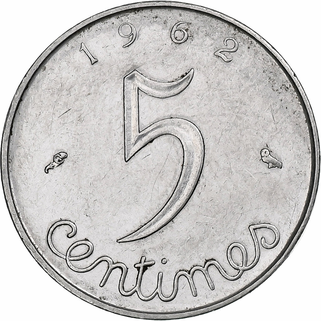 Frankreich, 5 Centimes, Épi, 1962, Paris, Stainless Steel, VZ+, Gadoury:172
