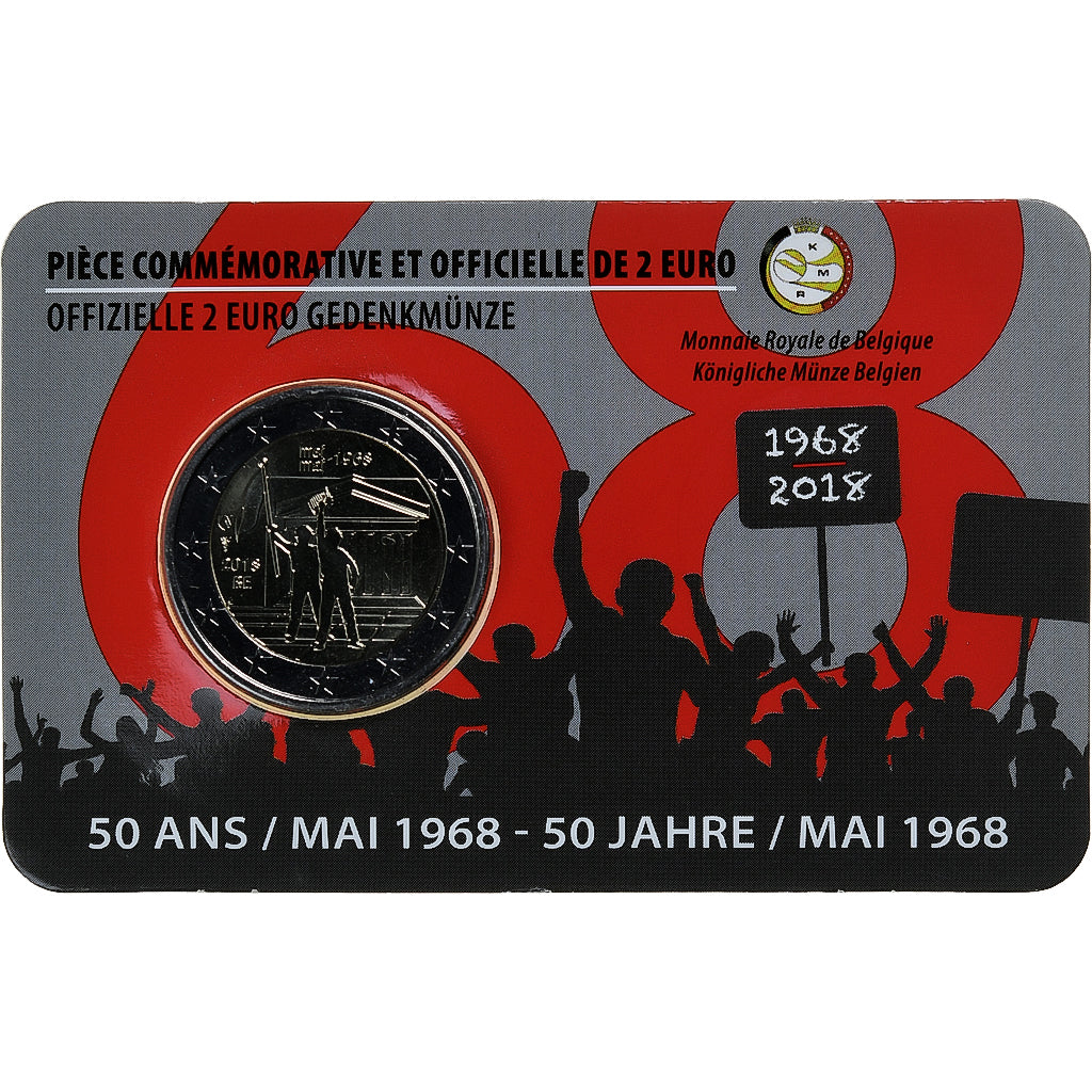 Belgium, 2 Euro, 50 Ans / Mai 1968, Coin card, 2018, Brussels, Bi-Metallic