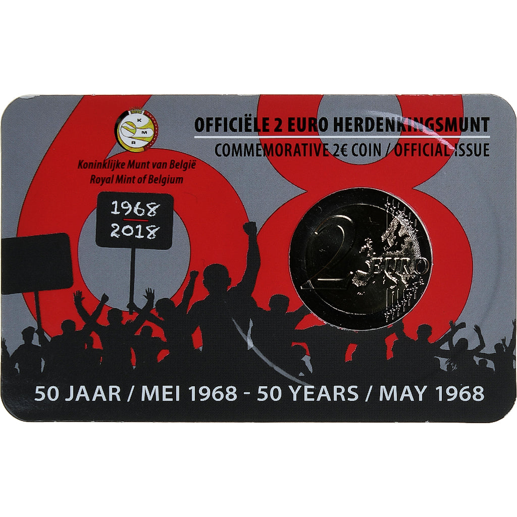 Belgium, 2 Euro, 50 Ans / Mai 1968, Coin card, 2018, Brussels, Bi-Metallic
