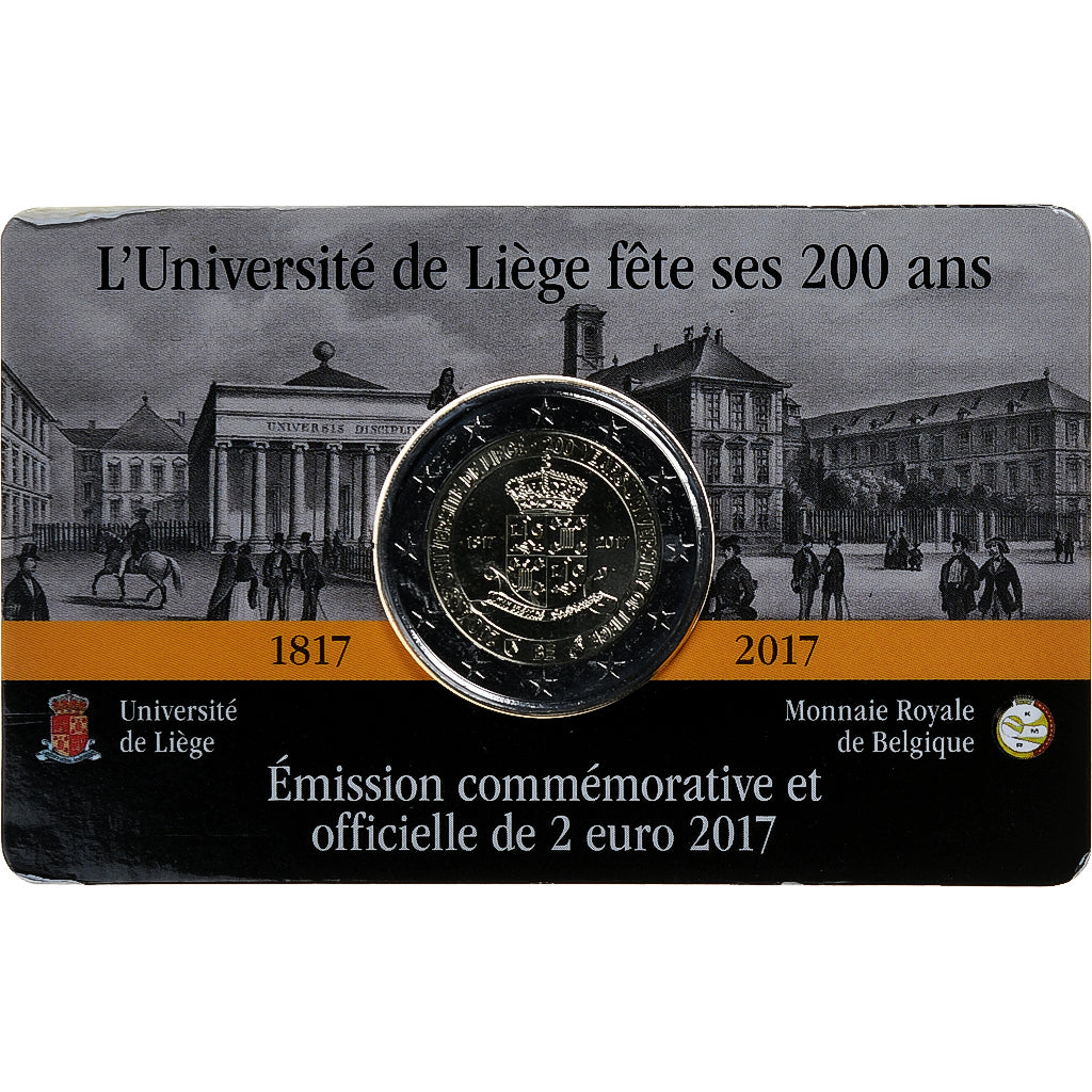 Belgium, 2 Euro, 200 Ans - Université de Liège, Coin card, 2017, Brussels