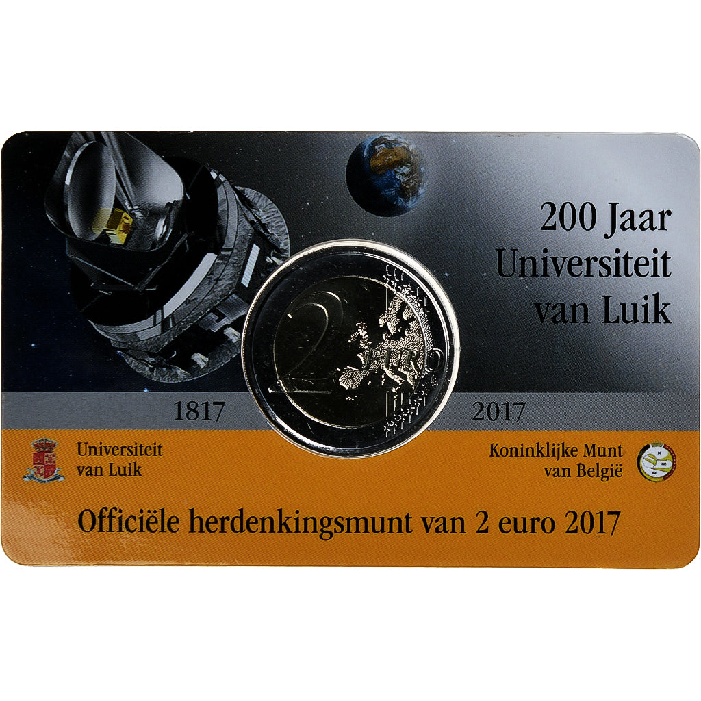 Belgium, 2 Euro, 200 Ans - Université de Liège, Coin card, 2017, Brussels