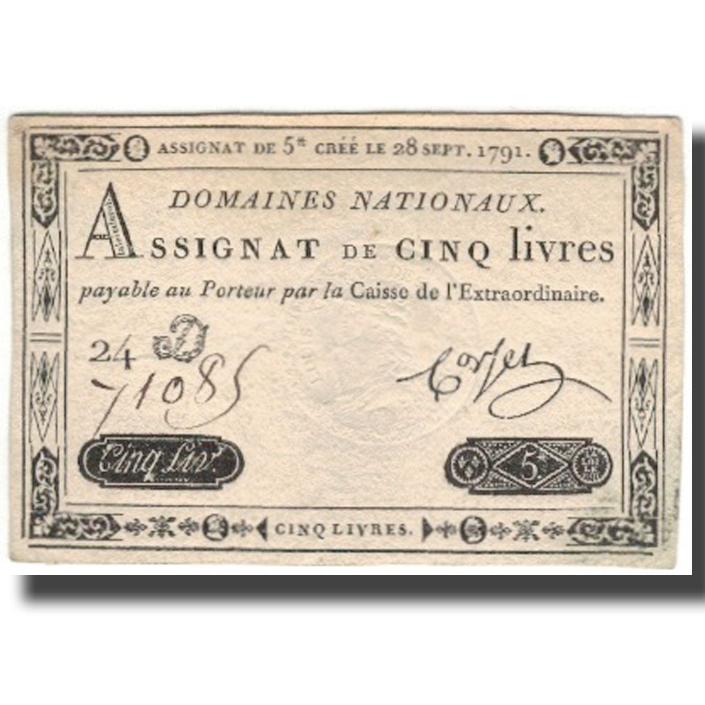 France, 5 Livres, 1791, Corset, 1791-09-28, EF(40-45), KM:A49, Lafaurie:144