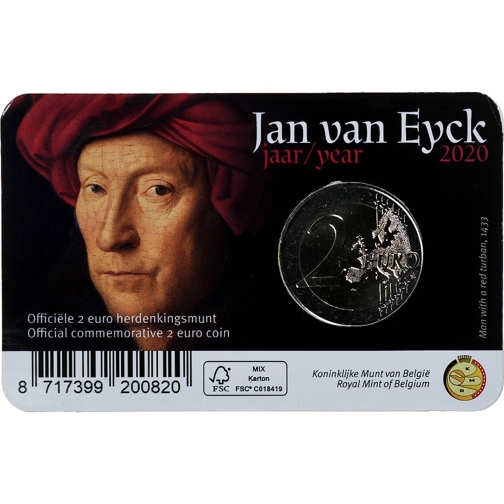Belgium, 2 Euro, Jan Van Eyck, Coin card, 2020, Brussels, Bi-Metallic, MS(65-70)