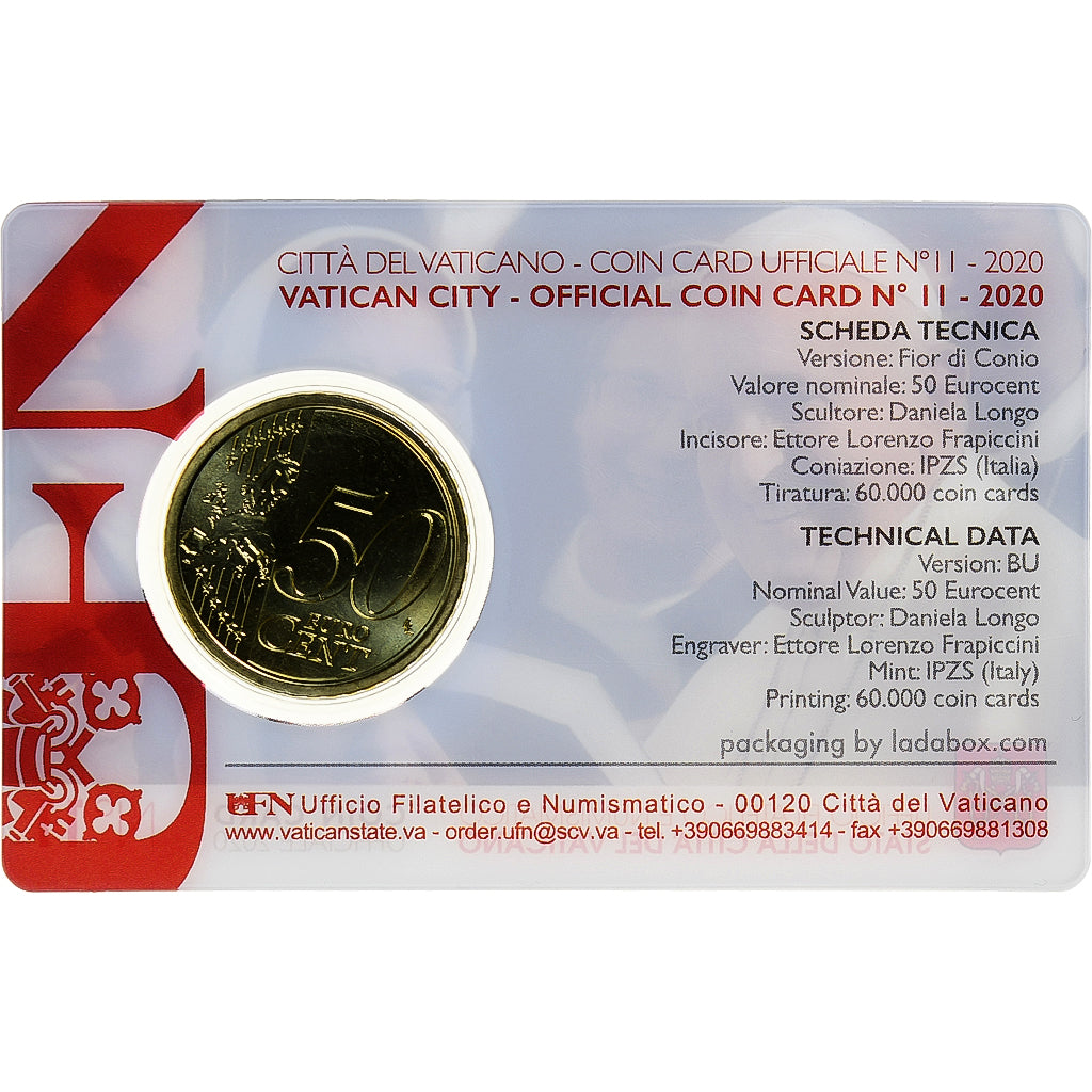 Vaticano, 50 Euro Cent, Pape François, Coin card.FDC, 2020, Rome, Nordic gold