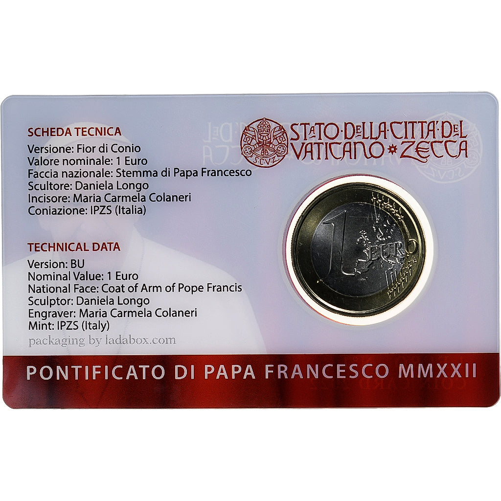 Vatican, Euro, Pape François, Coin card.FDC, 2022, Rome, Bimétallique, FDC