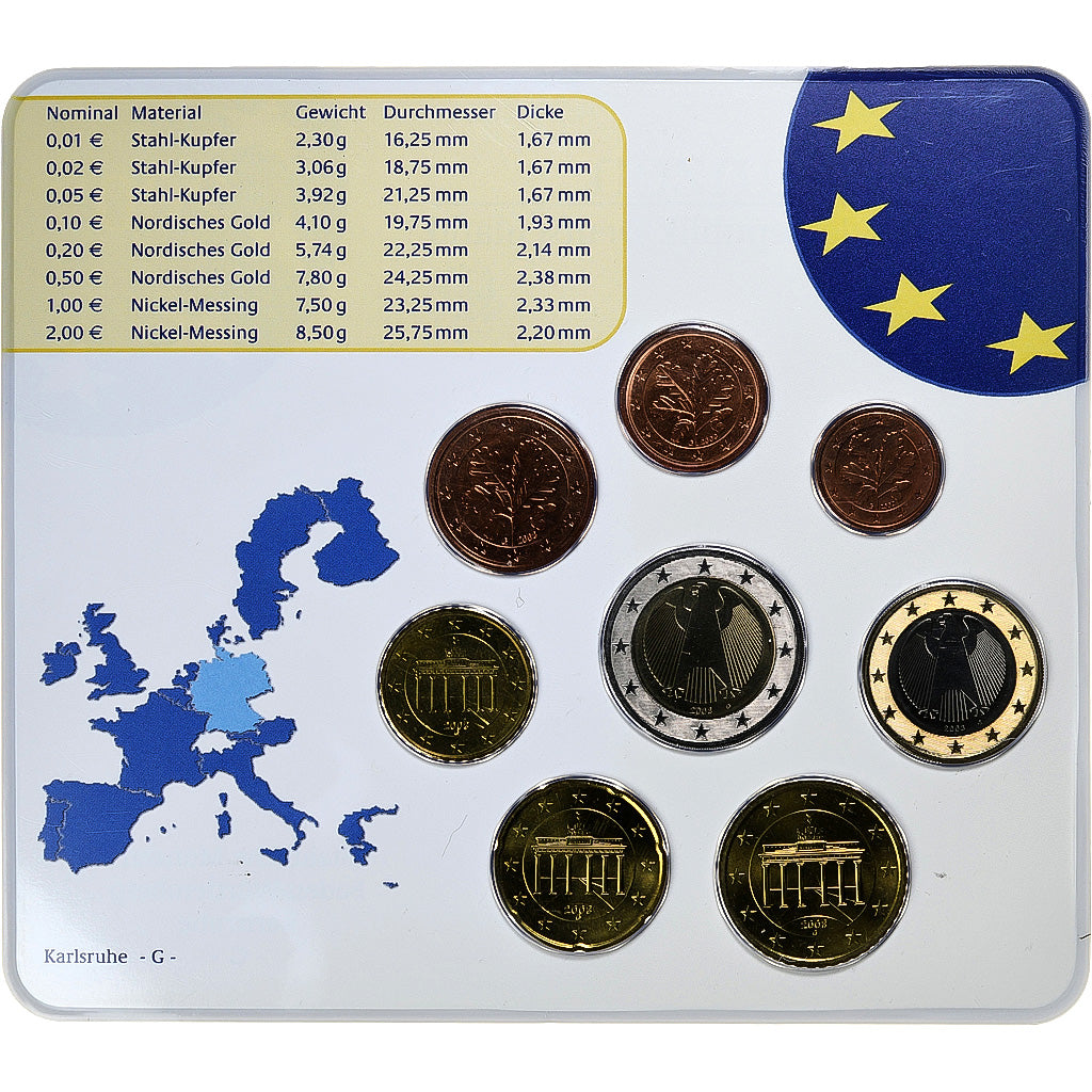 ALEMANHA - REPÚBLICA FEDERAL, Set 1 ct. - 2 Euro, FDC, Coin card, 2003
