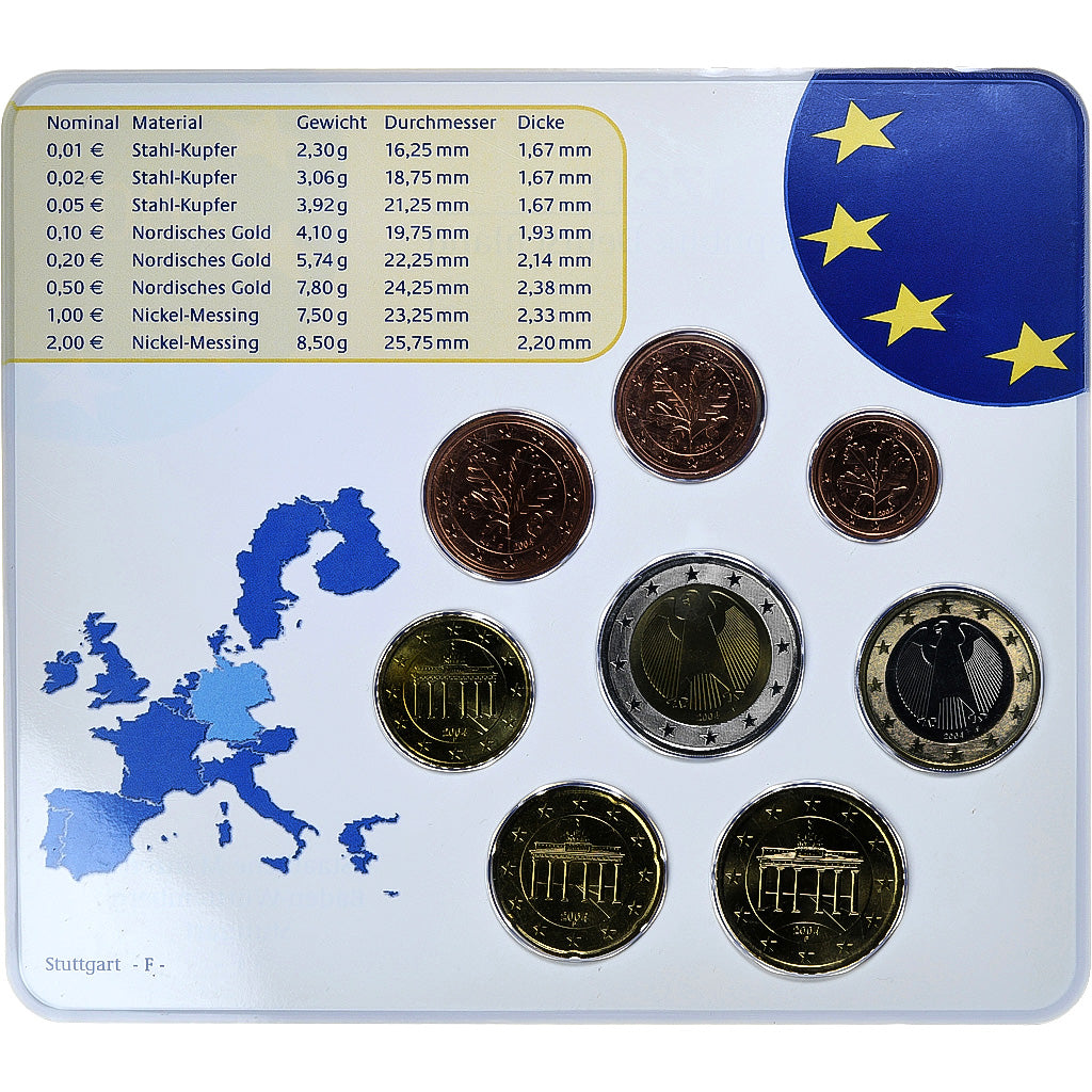 GERMANY - FEDERAL REPUBLIC, Set 1 ct. - 2 Euro, FDC, Coin card, 2004, Stuttgart