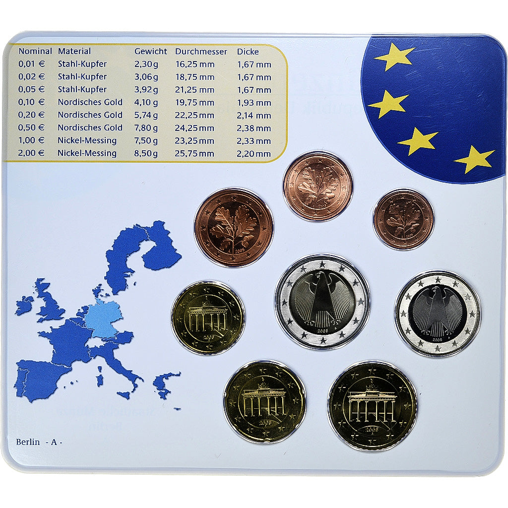 GERMANY - FEDERAL REPUBLIC, Set 1 ct. - 2 Euro, FDC, Coin card, 2005, Berlin
