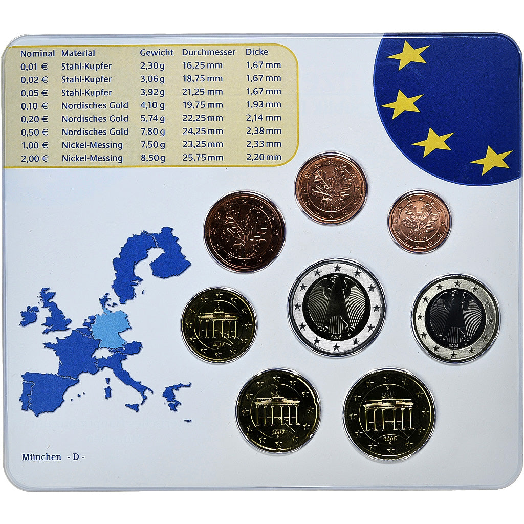 République fédérale allemande, Set 1 ct. - 2 Euro, FDC, Coin card, 2005