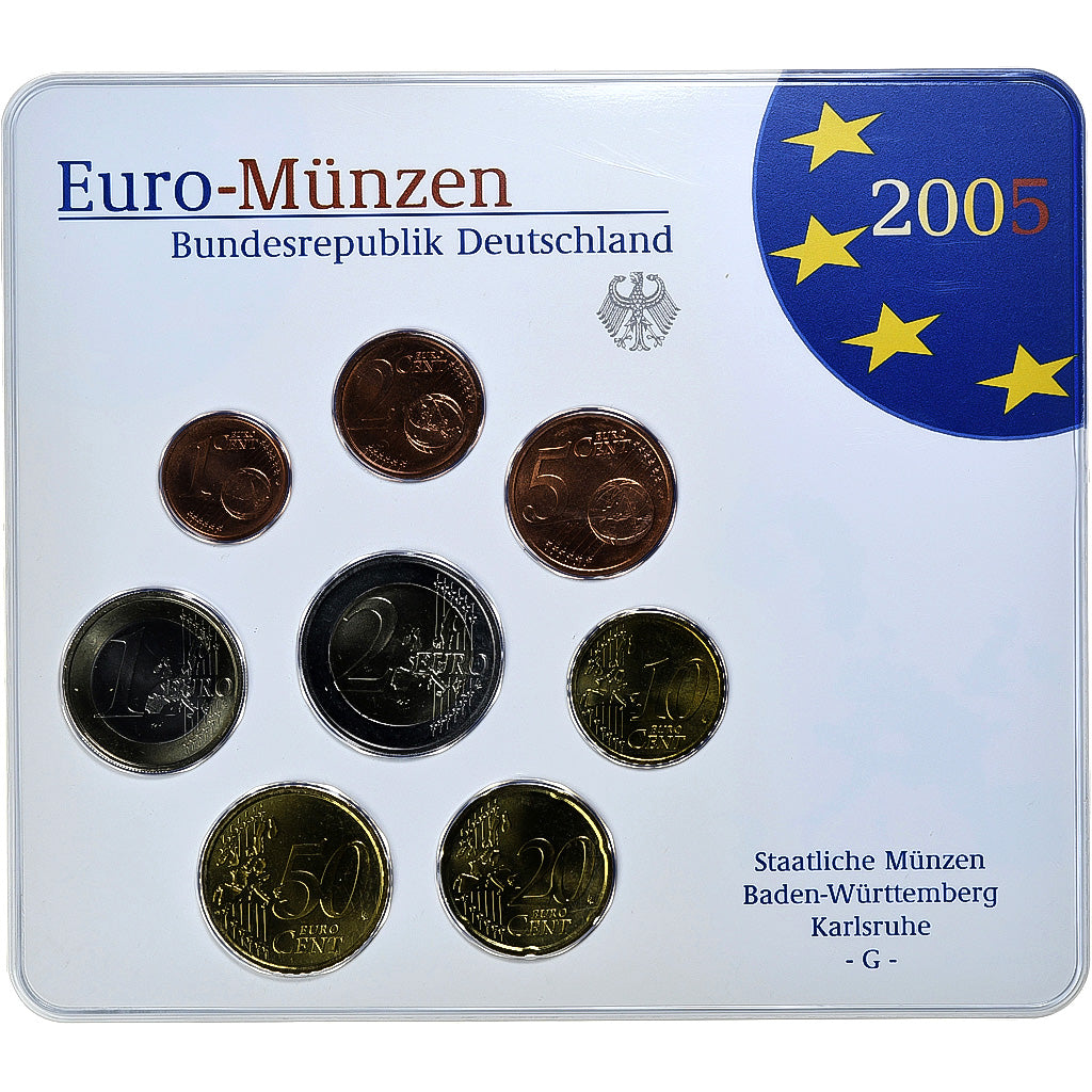 Bundesrepublik Deutschland, Set 1 ct. - 2 Euro, FDC, Coin card, 2005, Karlsruhe