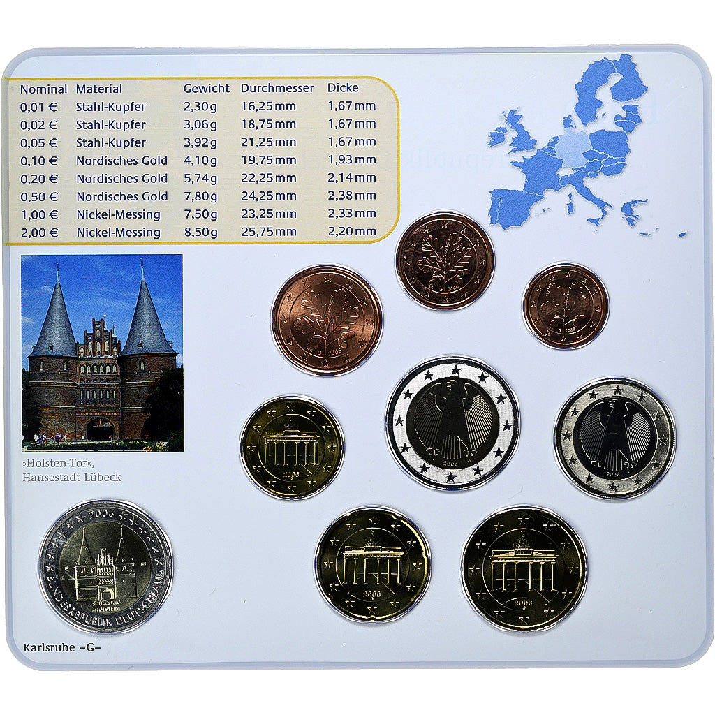 Bundesrepublik Deutschland, Set 1 ct. - 2 Euro + 2€, Holstentor, Coin card