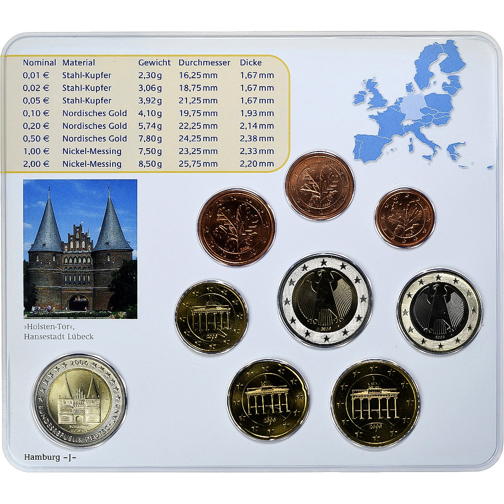 GERMANY - FEDERAL REPUBLIC, Set 1 ct. - 2 Euro + 2€, Holstentor, Coin card