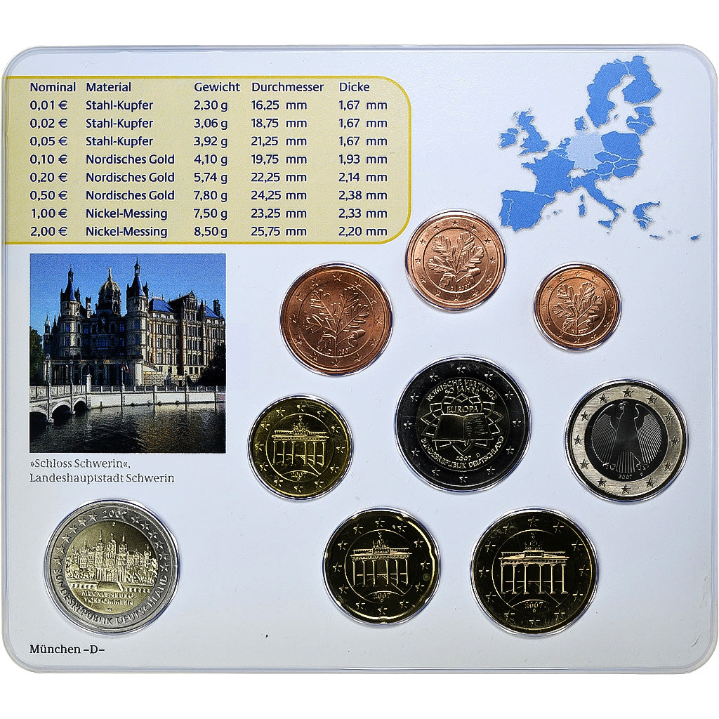Federale Duitse Republiek, Set 1 ct. - 2 Euro + 2€, Schloss Schwerin, Coin
