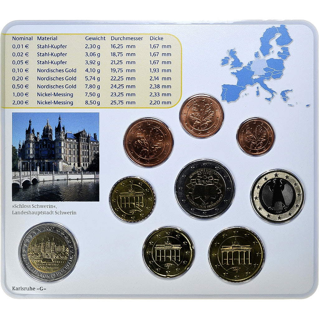 Federale Duitse Republiek, Set 1 ct. - 2 Euro + 2€, Schloss Schwerin, Coin