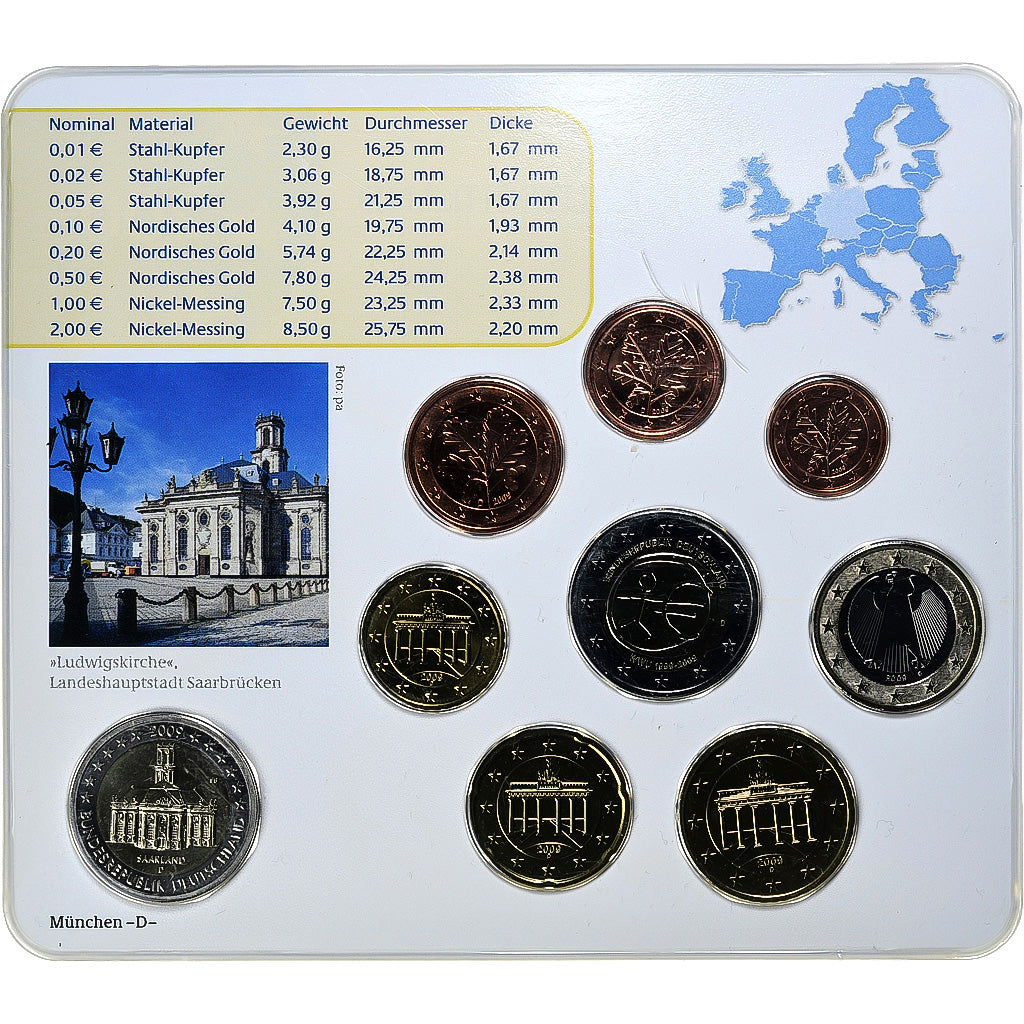 ALEMANHA - REPÚBLICA FEDERAL, Set 1 ct. - 2 Euro + 2€, Ludwigskirche, Coin