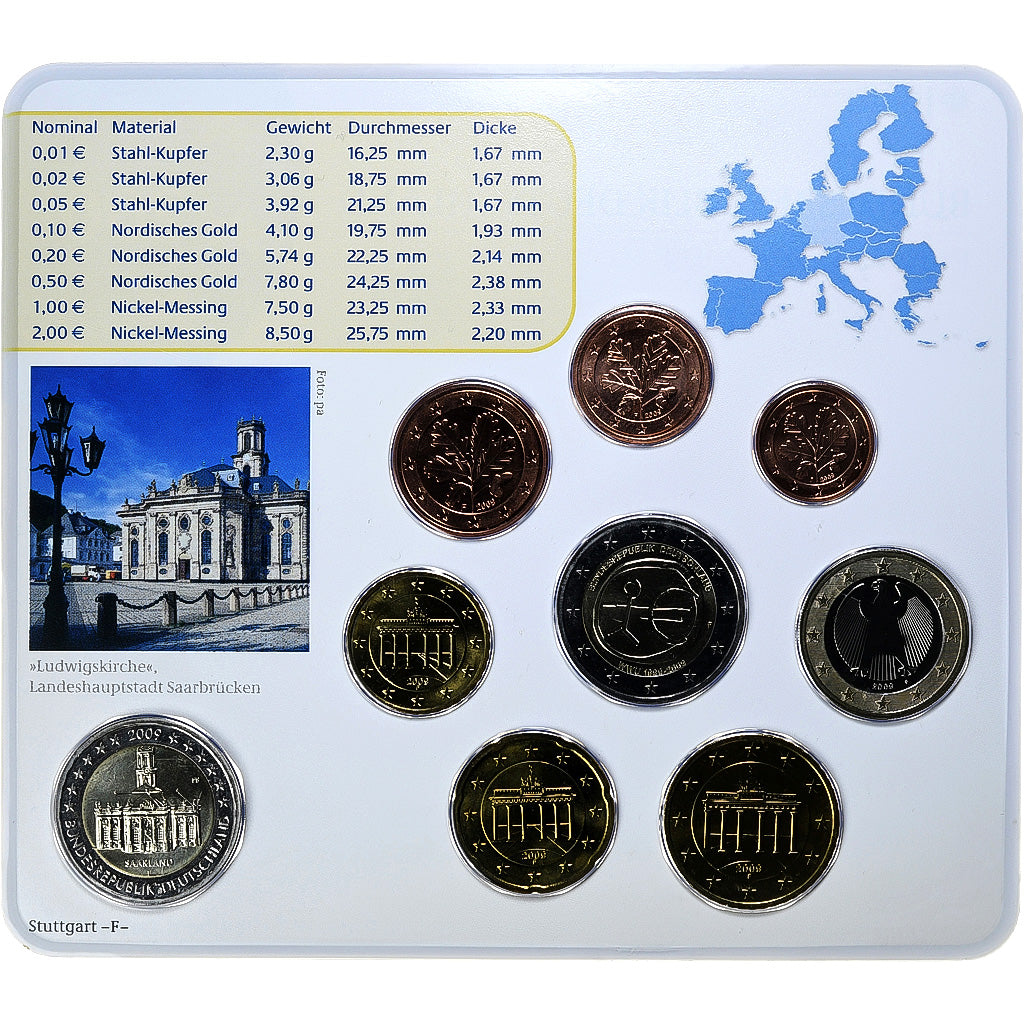 République fédérale allemande, Set 1 ct. - 2 Euro + 2€, Ludwigskirche, Coin
