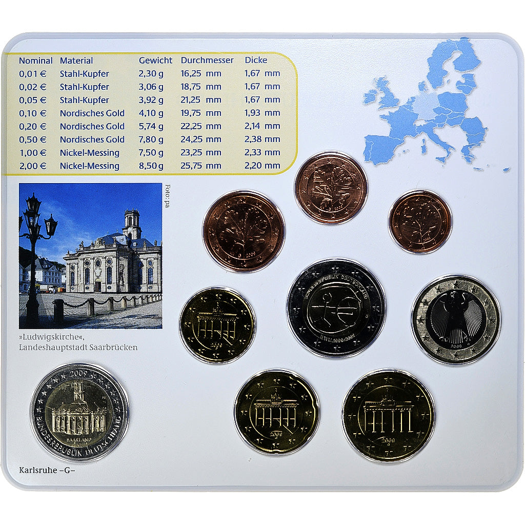 Federale Duitse Republiek, Set 1 ct. - 2 Euro + 2€, Ludwigskirche, Coin card