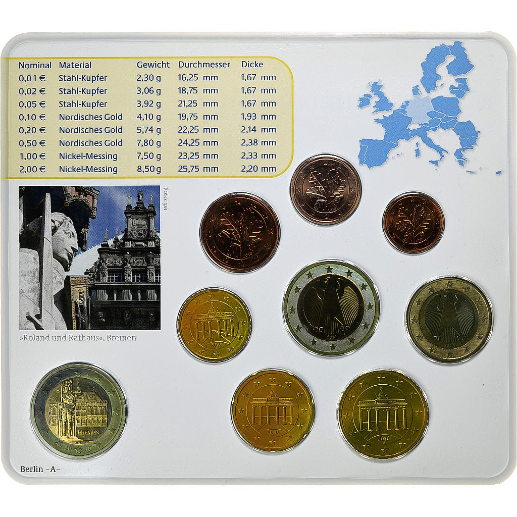 Niemcy - RFN, Set 1 ct. - 2 Euro + 2€, Bremer Roland, Coin card, 2010, Berlin