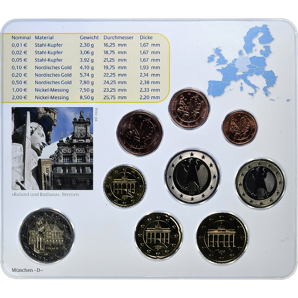 Federale Duitse Republiek, Set 1 ct. - 2 Euro + 2€, Bremer Roland, Coin card