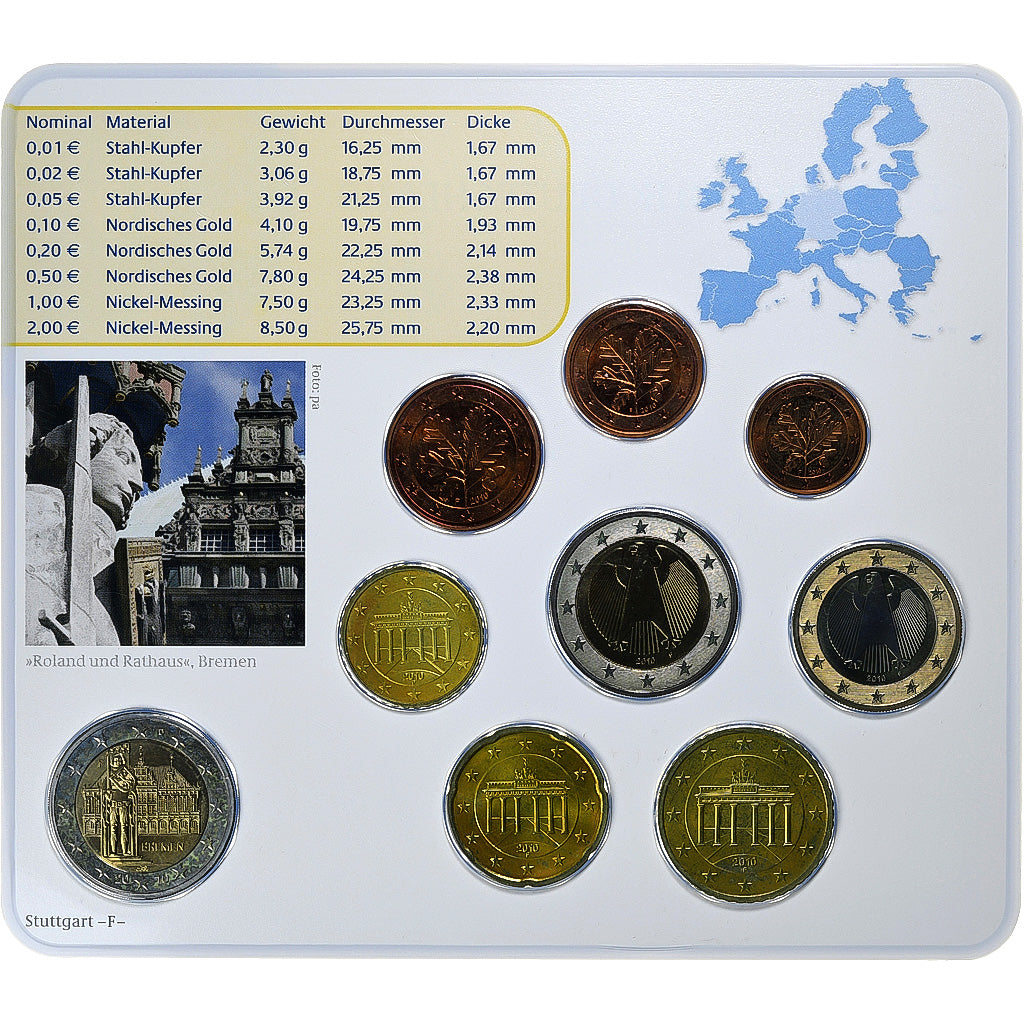 Niemcy - RFN, Set 1 ct. - 2 Euro + 2€, Bremer Roland, Coin card, 2010