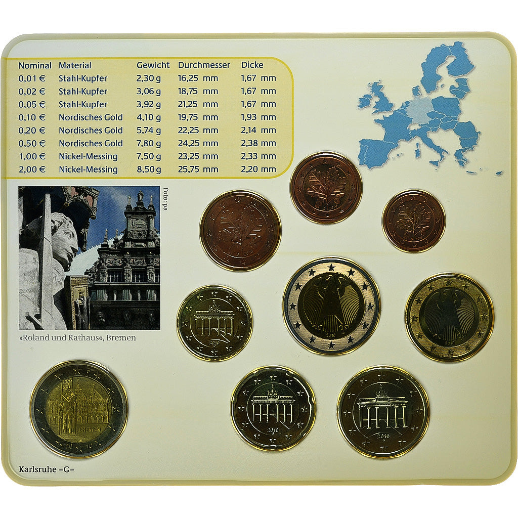 Federale Duitse Republiek, Set 1 ct. - 2 Euro + 2€, Bremer Roland, Coin card
