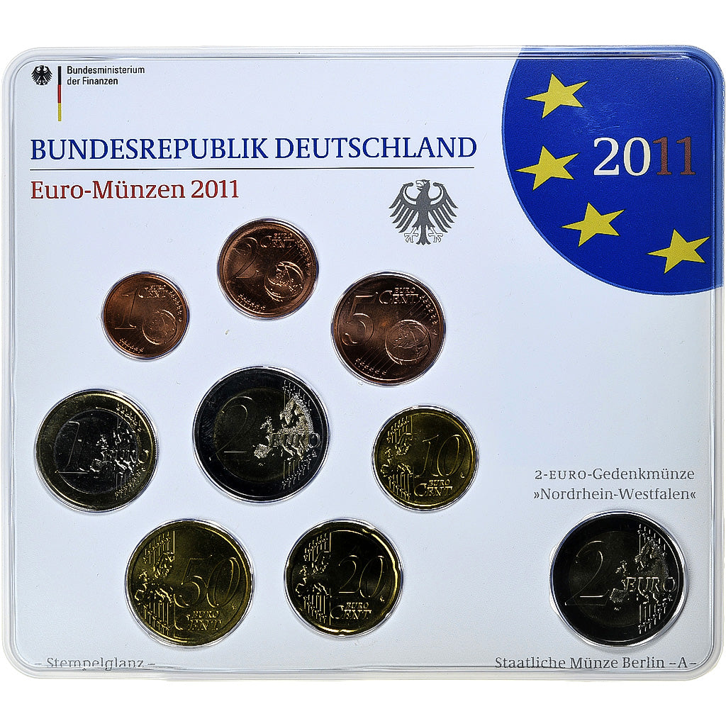 Niemcy - RFN, Set 1 ct. - 2 Euro + 2€, Kölner Dom, Coin card, 2011, Berlin