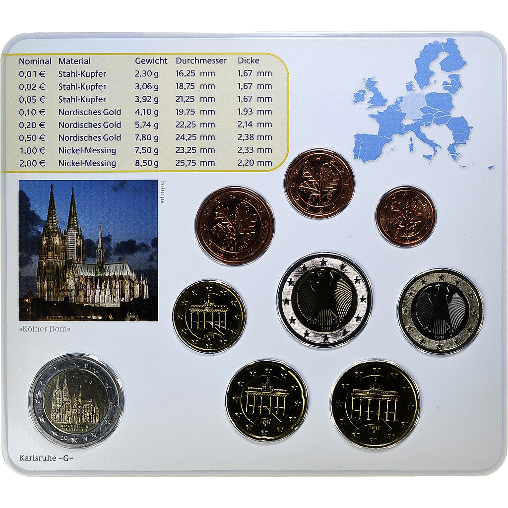 Niemcy - RFN, Set 1 ct. - 2 Euro + 2€, Kölner Dom, Coin card, 2011