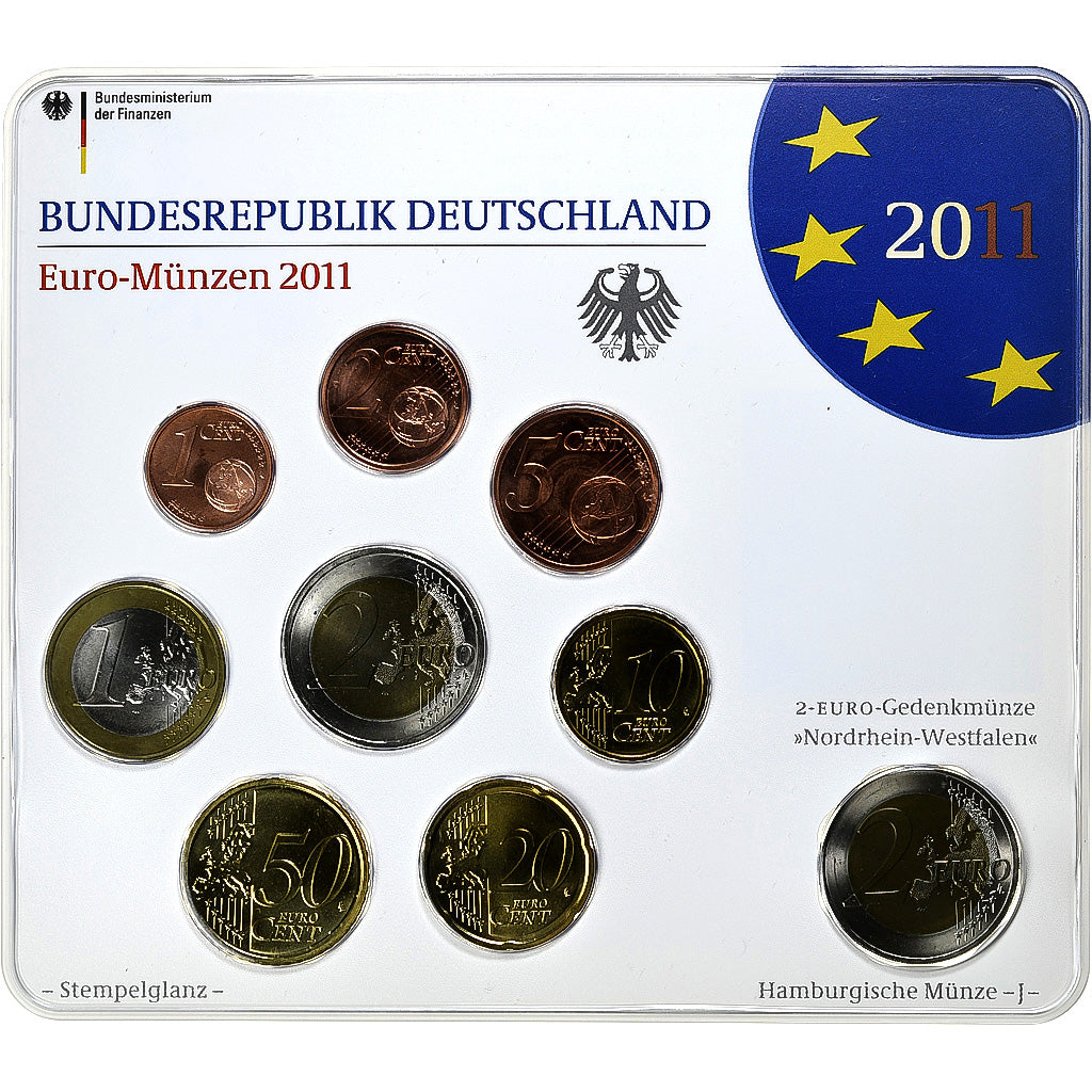 Niemcy - RFN, Set 1 ct. - 2 Euro + 2€, Kölner Dom, Coin card, 2011, Hamburg