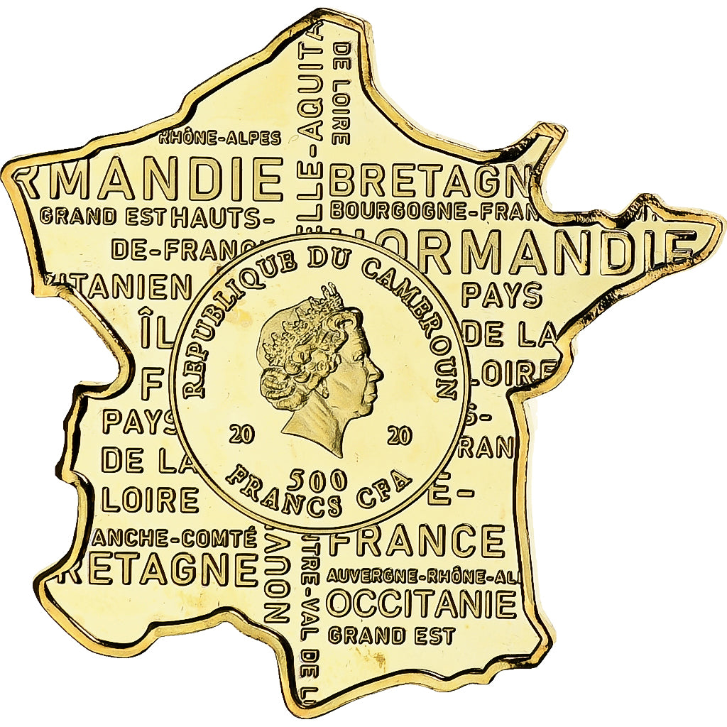 Camerún, 500 Francs CFA, Carte de France, 2020, Cobre - níquel dorado, SC+