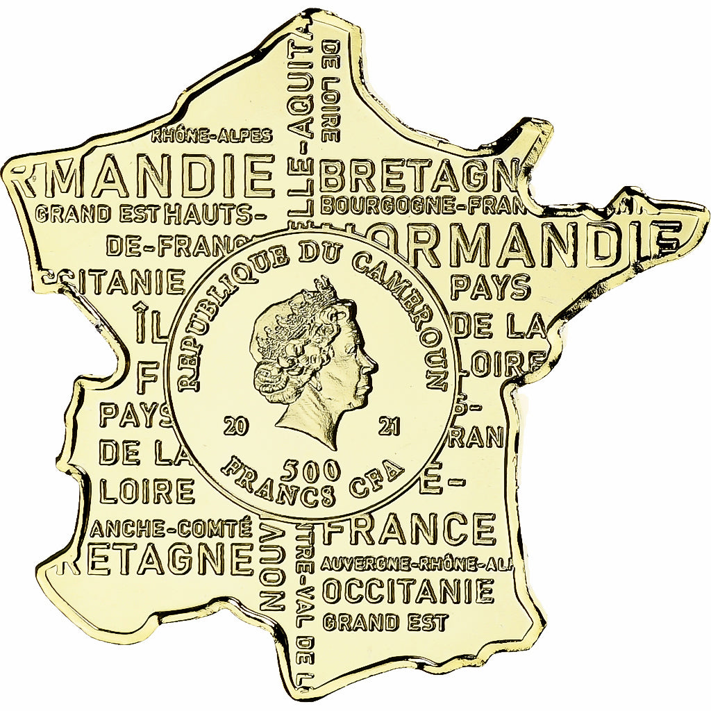 Cameroon, 500 Francs CFA, Carte de France, 2021, Copper-Nickel Gilt, MS(64)