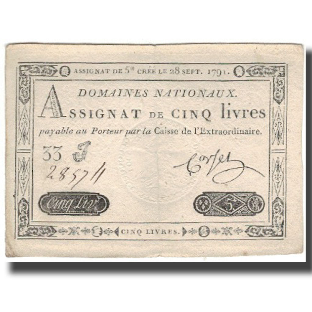France, 5 Livres, 1791, Corset, 1791-09-28, TTB, KM:A49, Lafaurie:144