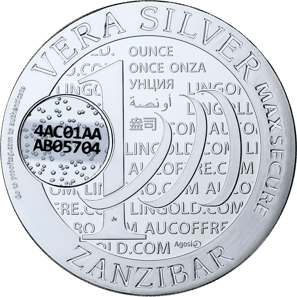 Zanzibar, 1000 Shillings, 1 Vera Silver Oz, 2015, BE, Argent, FDC