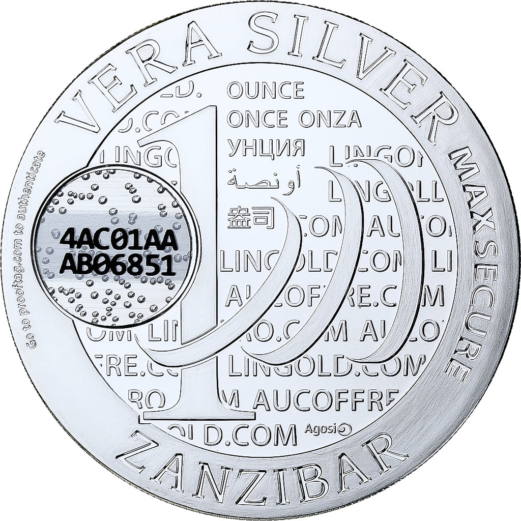 Zanzibar, 1000 Shillings, 1 Vera Silver Oz, 2015, Proof, Silver, MS(65-70)