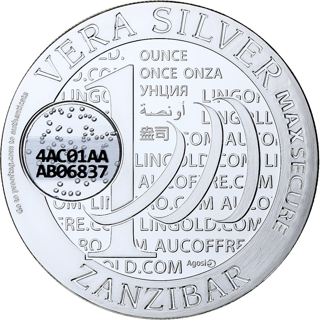 Zanzibar, 1000 Shillings, 1 Vera Silver Oz, 2015, Proof, Srebro, MS(65-70)