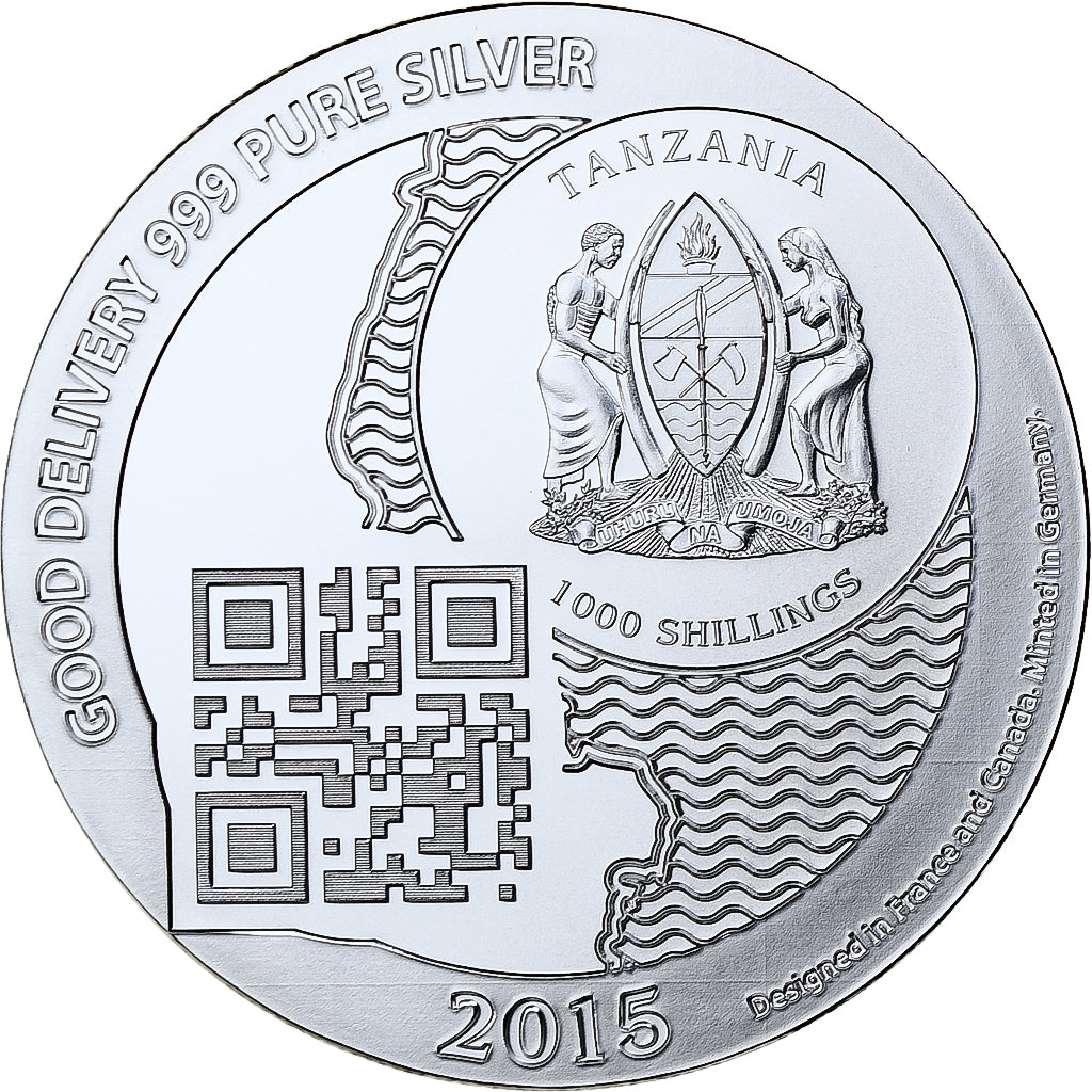 Zanzibar, 1000 Shillings, 1 Vera Silver Oz, 2015, FS, Argento, FDC