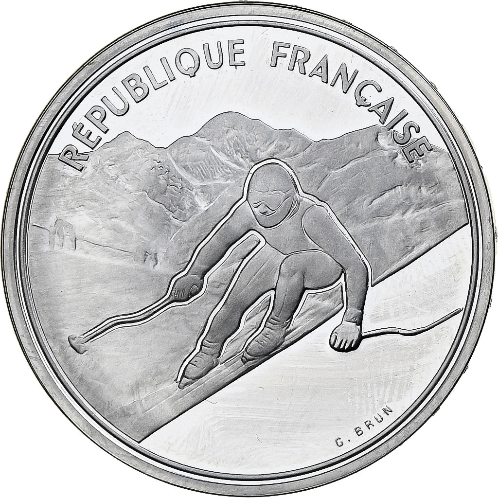 France, 100 Francs, 1992 Olympics, Albertville, Alpine Skiing, 1989, MDP, BE