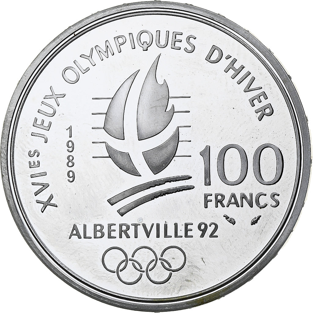 France, 100 Francs, 1992 Olympics, Albertville, Alpine Skiing, 1989, MDP, BE