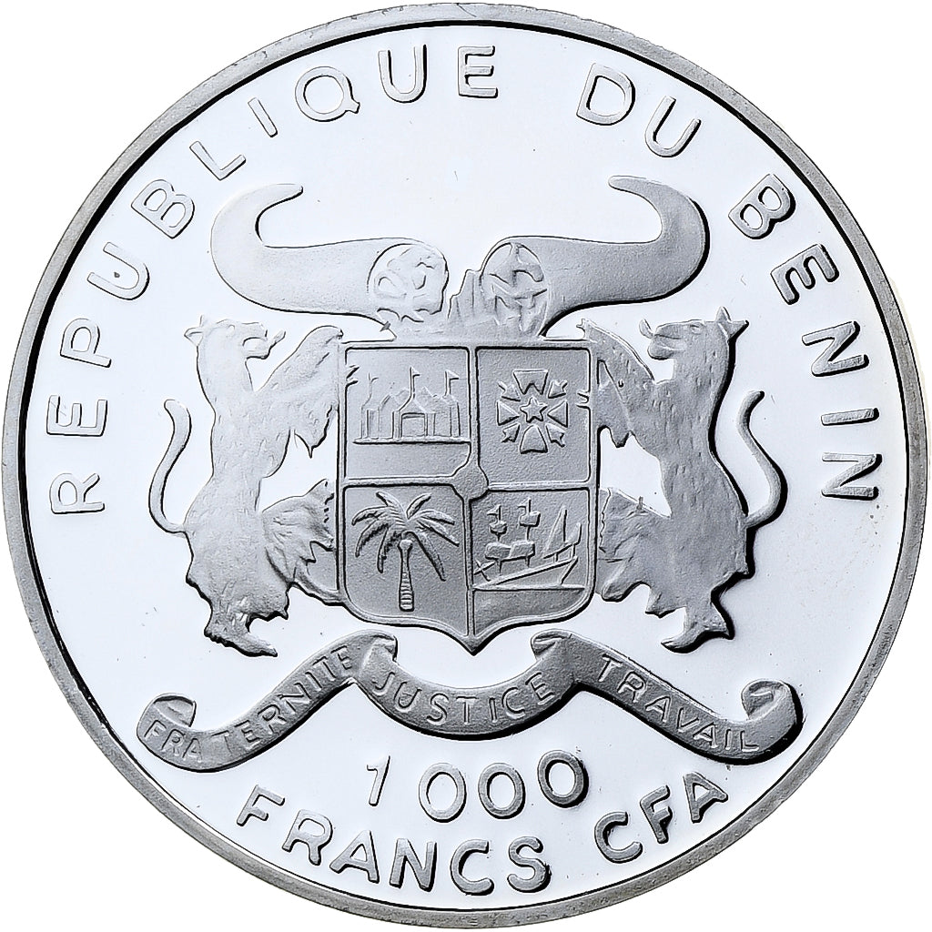 Benin, 1000 Francs CFA, World Cup France 1998, 1996, Proof, Silver, MS(65-70)