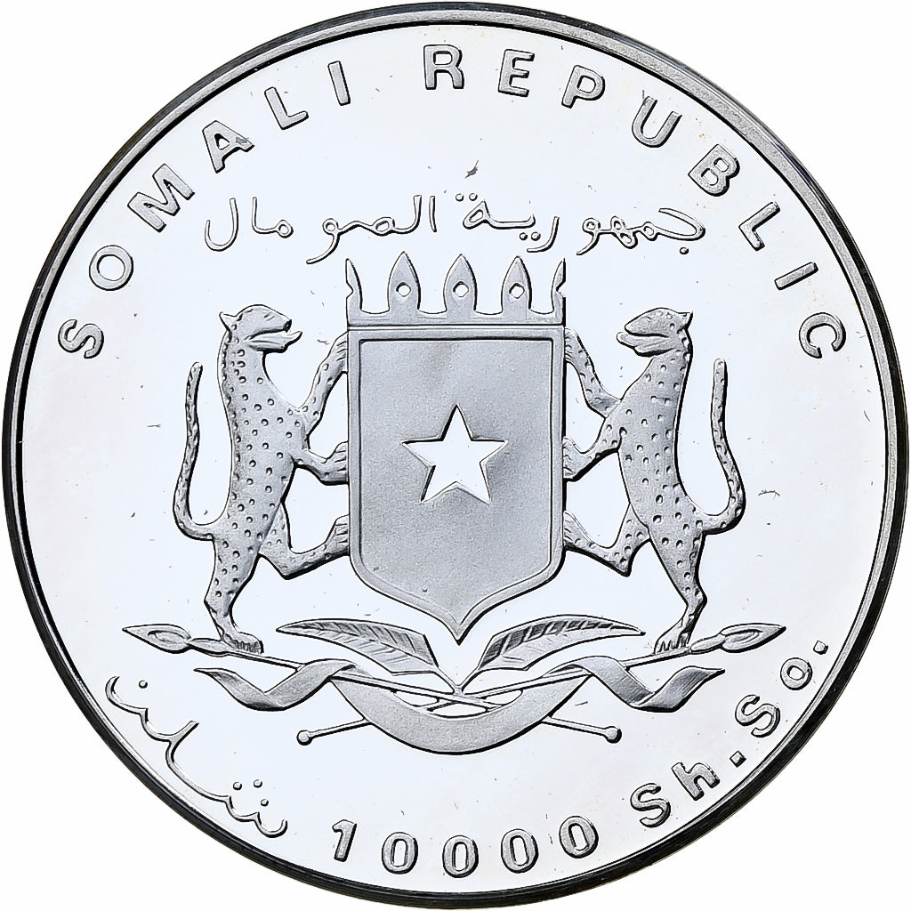 Somalia, 10000 Shillings, World Cup France 1998, 1998, Proof, Silver, MS(65-70)