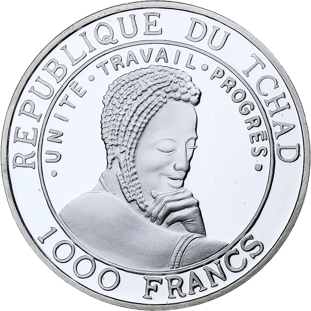 Tchad, 1000 Francs, World Cup France 1998, 1999, BE, Argent, FDC