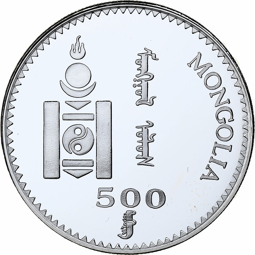 Mongolia, 500 Tögrög, World Cup France 1998, 1997, Proof, Silver, MS(65-70)