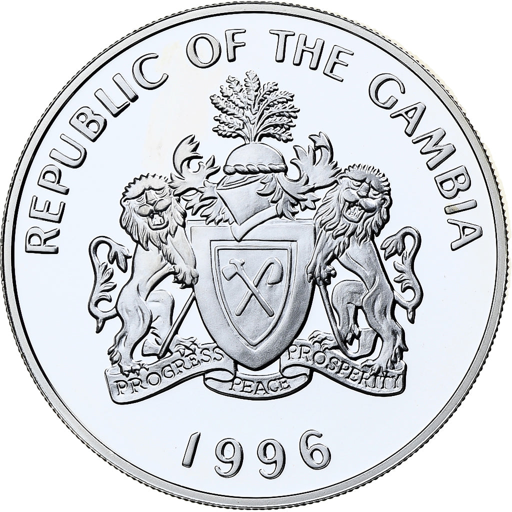 Gambia, 20 Dalasis, World Cup France 1998, 1996, Proof, Silver, MS(65-70)