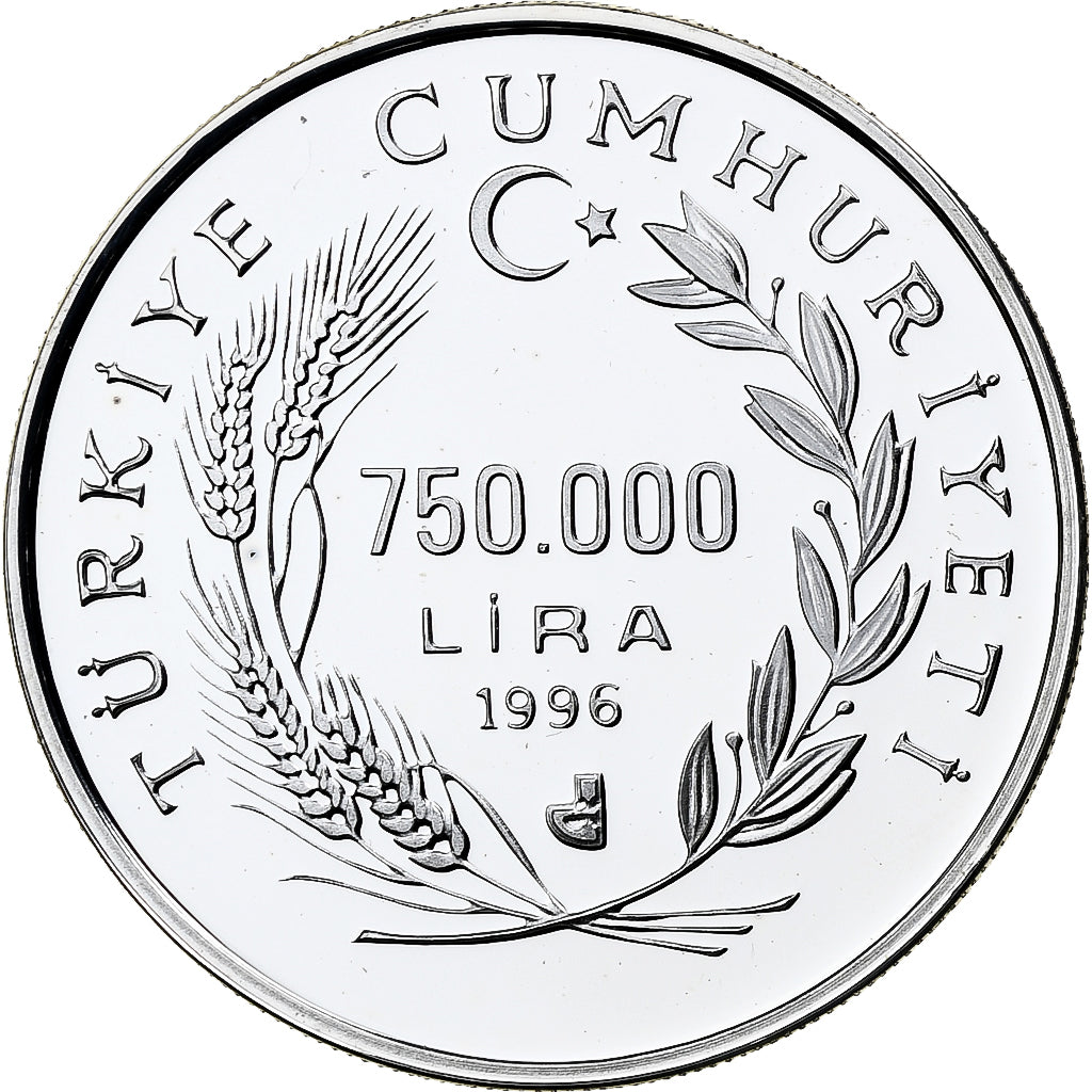 Turquie, 750000 Lira, World Cup France 1998, 1996, BE, Argent, FDC
