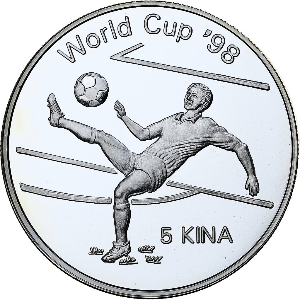 Papua-Nova Guiné, 5 Kina, World Cup France 1998, 1997, Proof, Prata, MS(65-70)