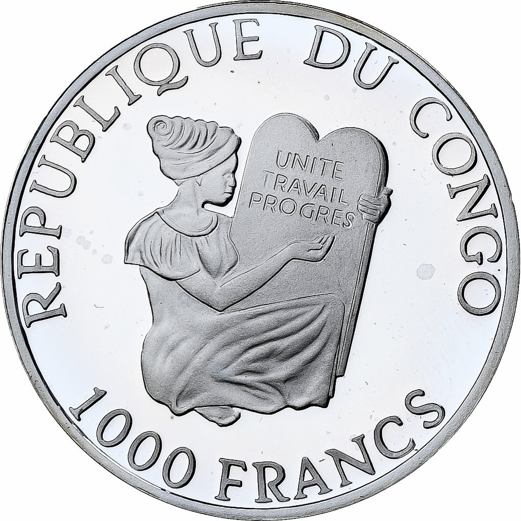 Congo Republic, 1000 Francs, World Cup France 1998, 1997, PP, Silber, STGL