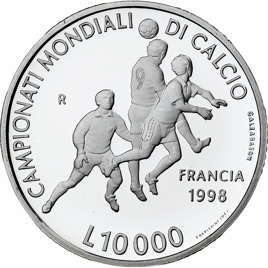 San Marino, 10000 Lire, World Cup France 1998, 1998, Rome, Silver, MS(65-70)
