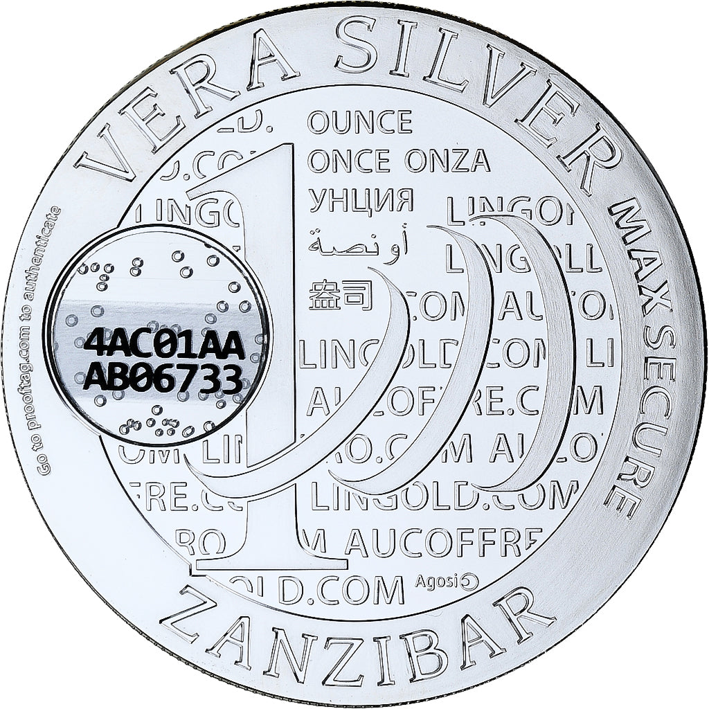 Zanzibar, 1000 Shillings, 1 Vera Silver Oz, 2015, Proof, Silver, MS(65-70)