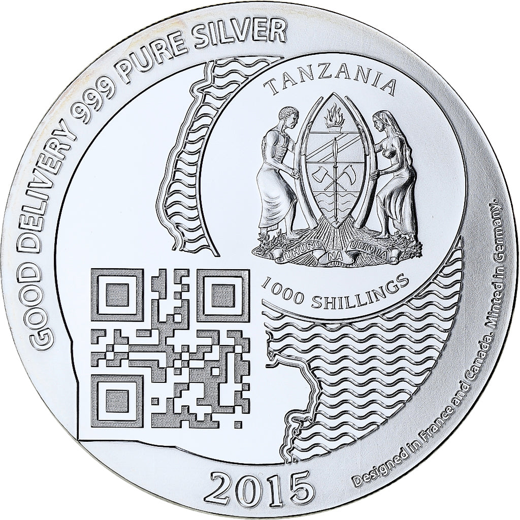 Zanzibar, 1000 Shillings, 1 Vera Silver Oz, 2015, BE, Argent, FDC